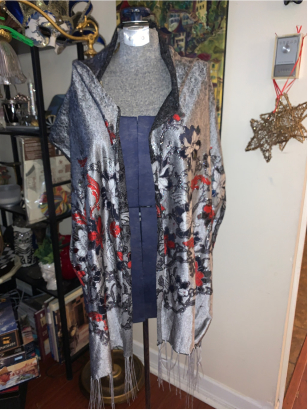 Women's Unbranded Floral Scarf Wrap One Size Grey Red